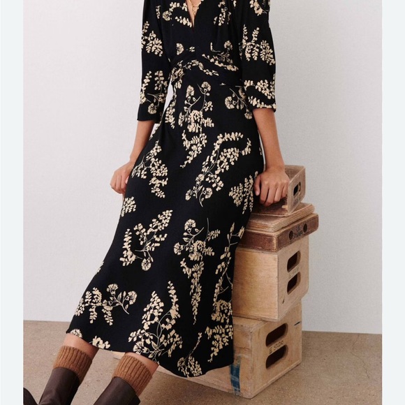 ba&sh SOA Black Floral Midi Dress Sz 1 - Picture 2 of 7